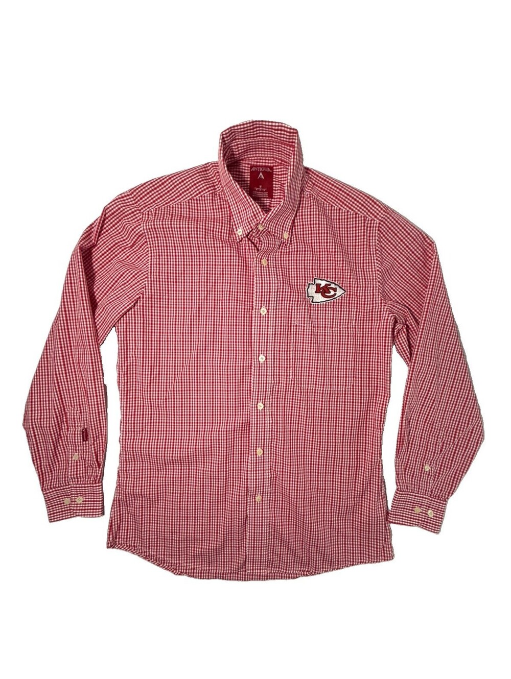Antigua Mens Kansas City Chiefs Button Down Shirt Red White Plaid - Medium